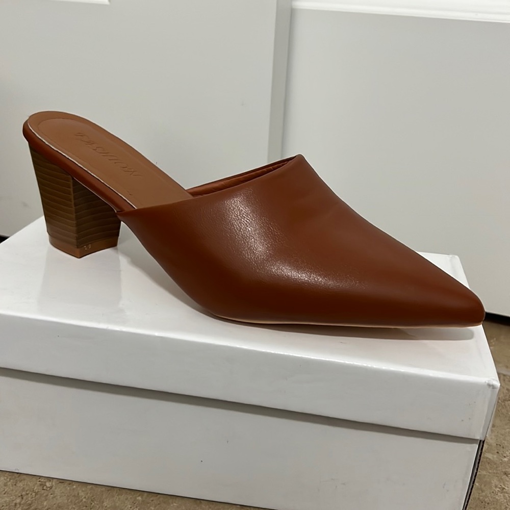Tan Pleather Mules NWOT